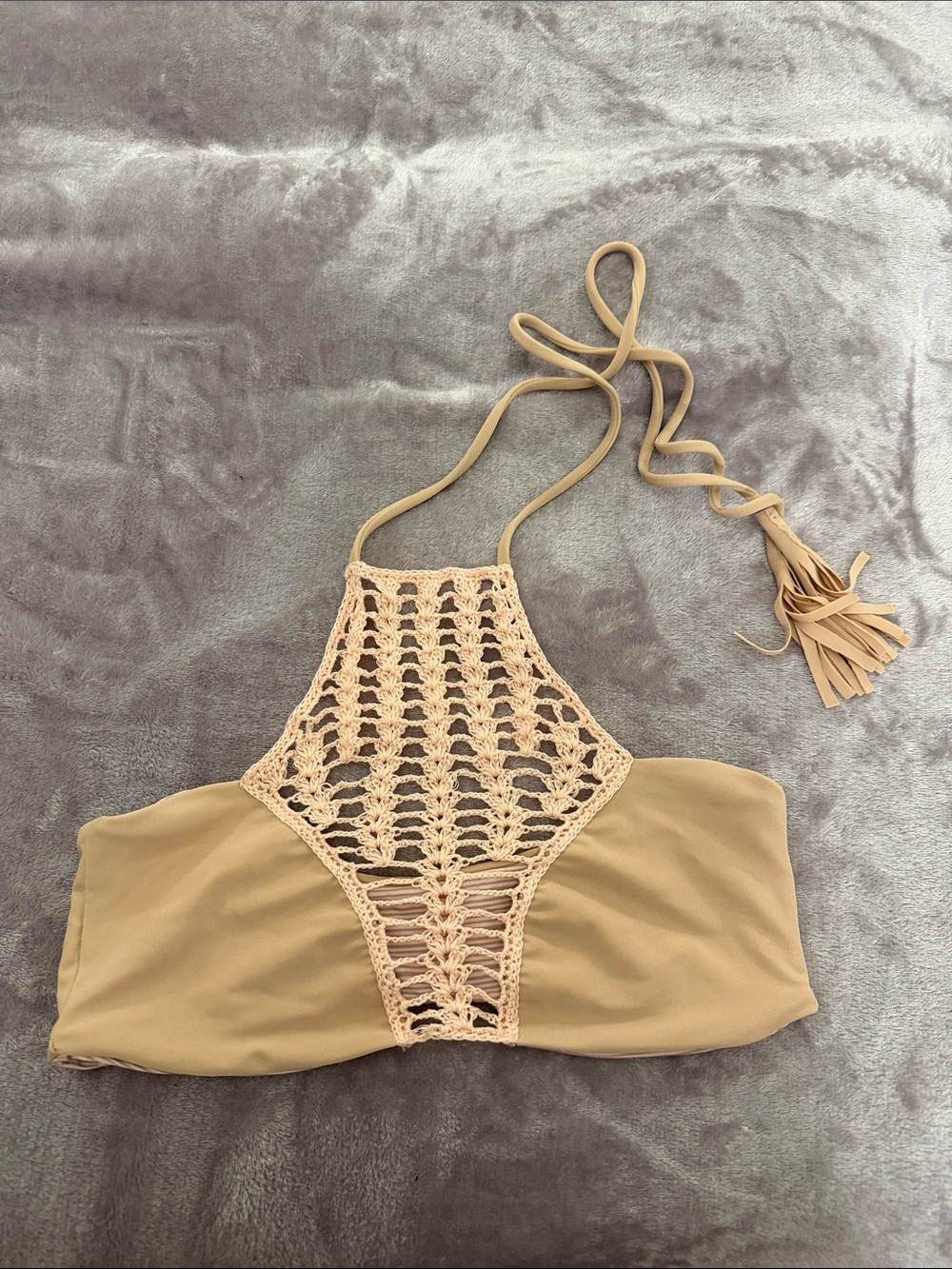 Crochet Halter bikini top in Beige Pink